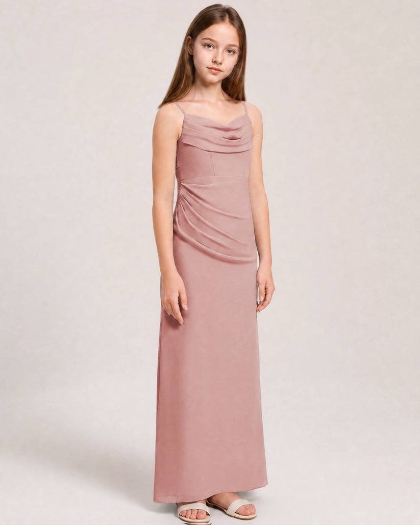 Dusty Rose Chiffon Sheath Junior Bridesmaid Dress Front View