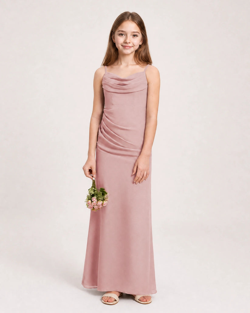 Dusty Rose Chiffon Sheath Junior Bridesmaid Dress Front View