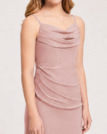 Dideyttawl Dusty Blue Chiffon Junior Bridesmaid Dress Cowl Neck A-Line Formal Dress