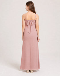 Dideyttawl Dusty Blue Chiffon Junior Bridesmaid Dress Cowl Neck A-Line Formal Dress