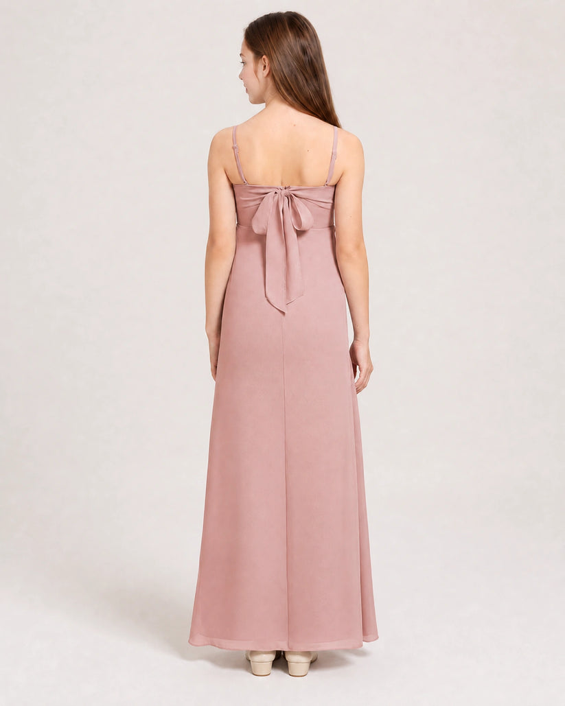 Dusty Rose Chiffon A-line Junior Bridesmaid Dress Back View