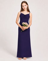 Navy Blue Chiffon Sheath Junior Bridesmaid Dress Front View