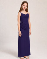Navy Blue Chiffon Sheath Junior Bridesmaid Dress Front View
