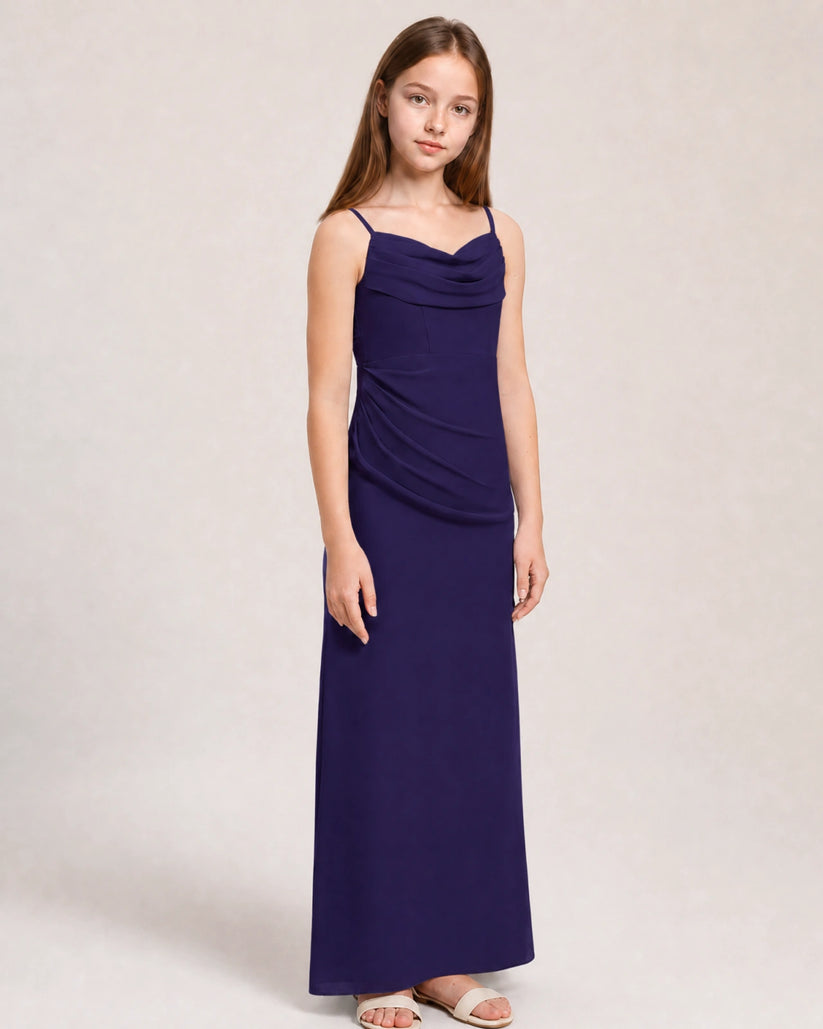 Navy Blue Chiffon Sheath Junior Bridesmaid Dress Front View