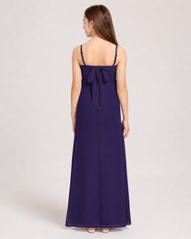 Dideyttawl Dusty Blue Chiffon Junior Bridesmaid Dress Cowl Neck A-Line Formal Dress