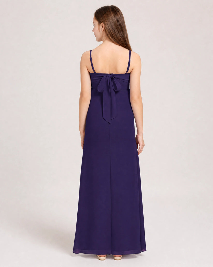 Navy Blue Chiffon A-line Junior Bridesmaid Dress Back View