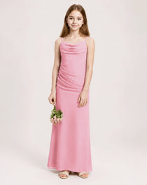 Dideyttawl Dusty Blue Chiffon Junior Bridesmaid Dress Cowl Neck A-Line Formal Dress