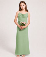Sage Green Chiffon Sheath Junior Bridesmaid Dress Front View