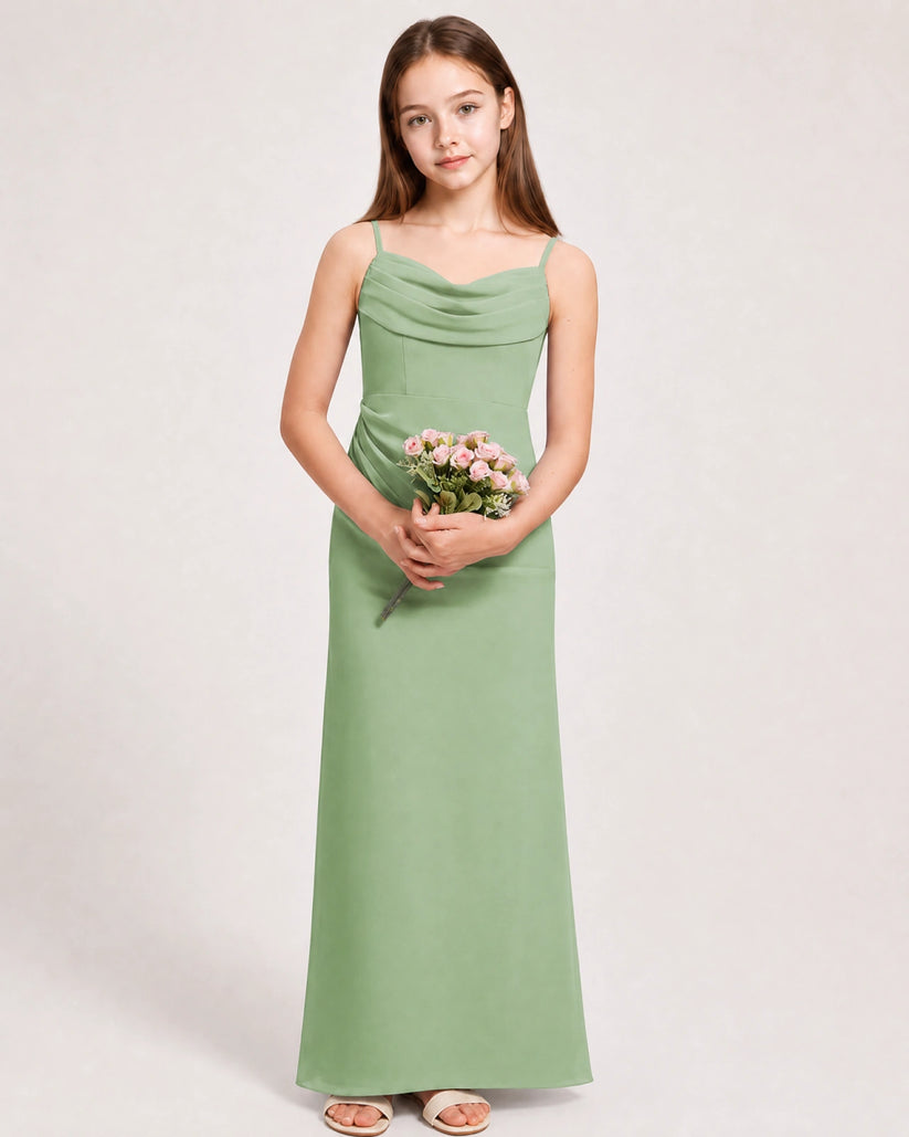 Sage Green Chiffon Sheath Junior Bridesmaid Dress Front View