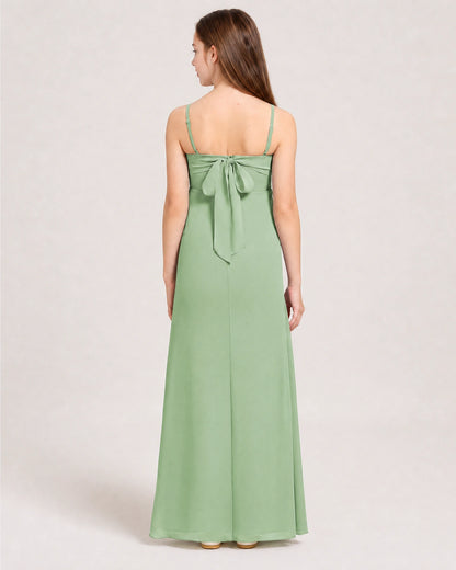 Dideyttawl Dusty Blue Chiffon Junior Bridesmaid Dress Cowl Neck A-Line Formal Dress