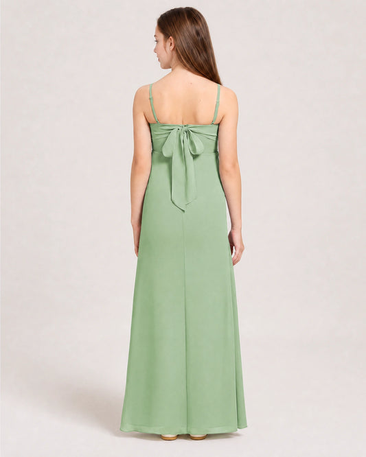 Sage Green Chiffon A-line Junior Bridesmaid Dress Back View
