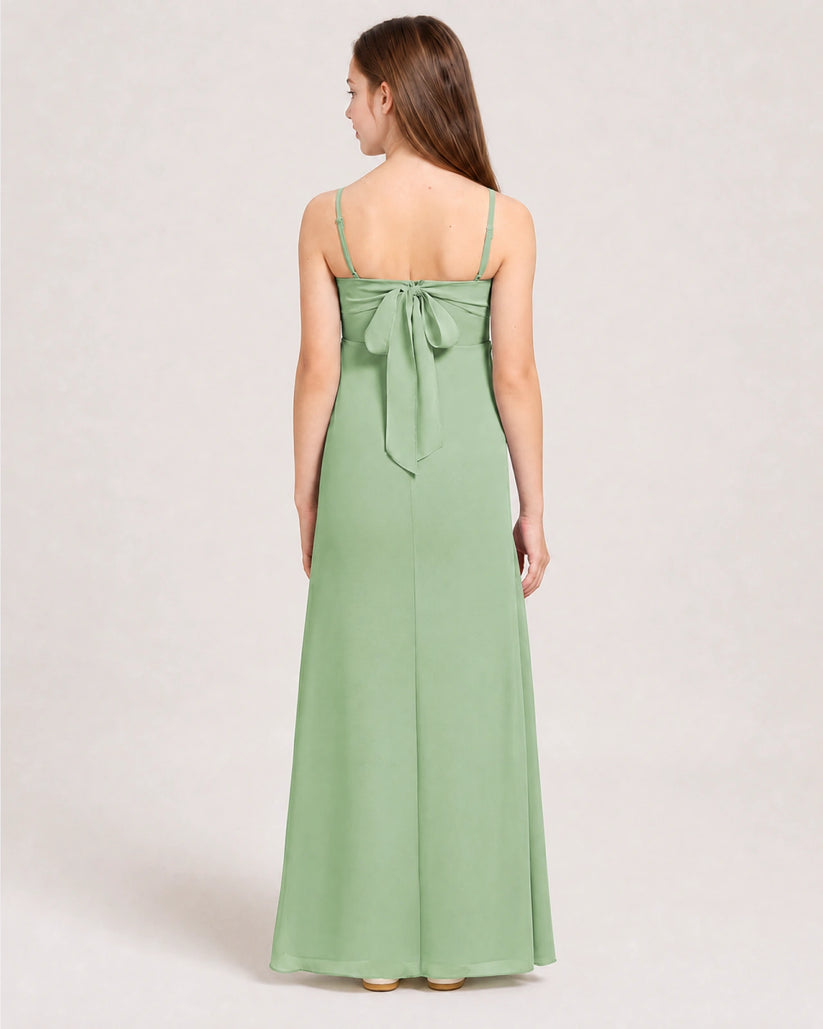 Sage Green Chiffon A-line Junior Bridesmaid Dress Back View
