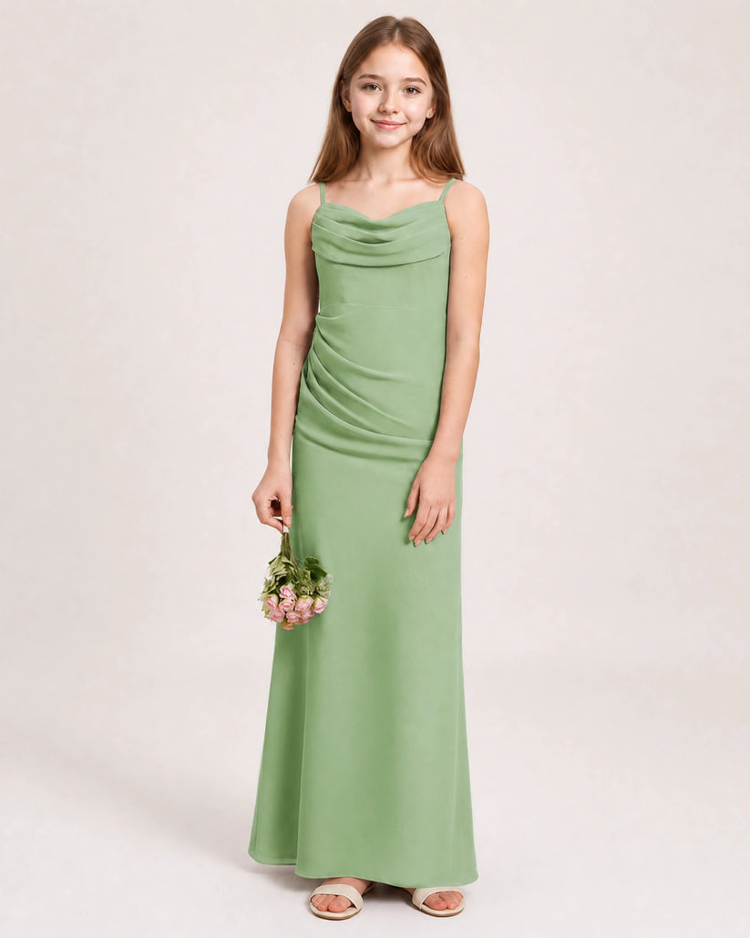 Sage Green Chiffon Sheath Junior Bridesmaid Dress Front View