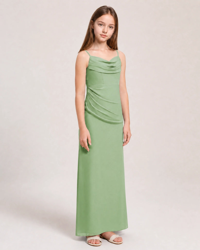 Sage Green Chiffon Sheath Junior Bridesmaid Dress Front View