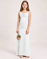White Chiffon Sheath Junior Bridesmaid Dress Front View