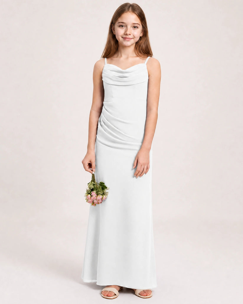 White Chiffon Sheath Junior Bridesmaid Dress Front View