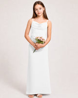 White Chiffon Sheath Junior Bridesmaid Dress Front View