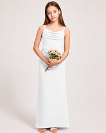 Dideyttawl Dusty Blue Chiffon Junior Bridesmaid Dress Cowl Neck A-Line Formal Dress