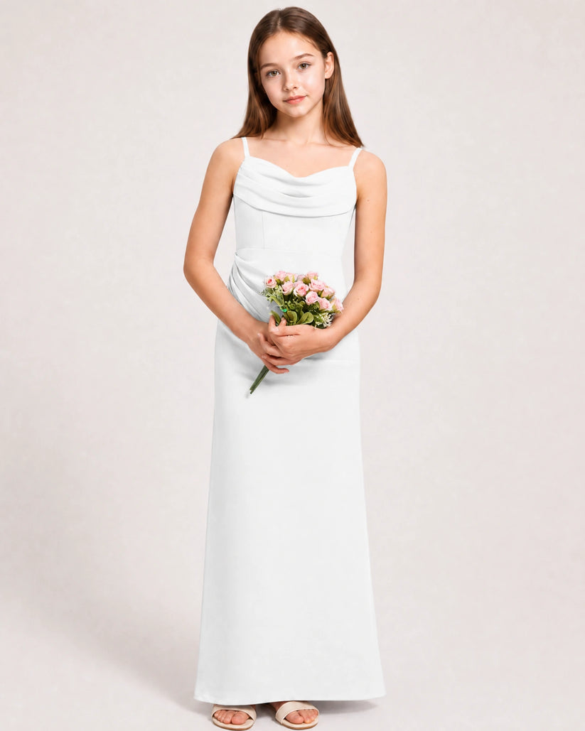White Chiffon Sheath Junior Bridesmaid Dress Front View