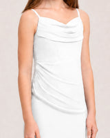 White Satin Sheath Junior Bridesmaid Dress Front View