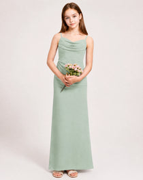 Dideyttawl Dusty Blue Chiffon Junior Bridesmaid Dress Cowl Neck A-Line Formal Dress