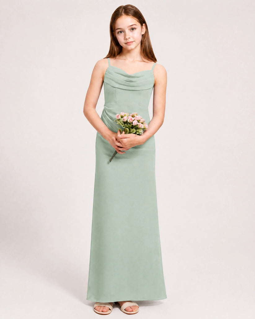 Agave Chiffon Sheath Junior Bridesmaid Dress Front View