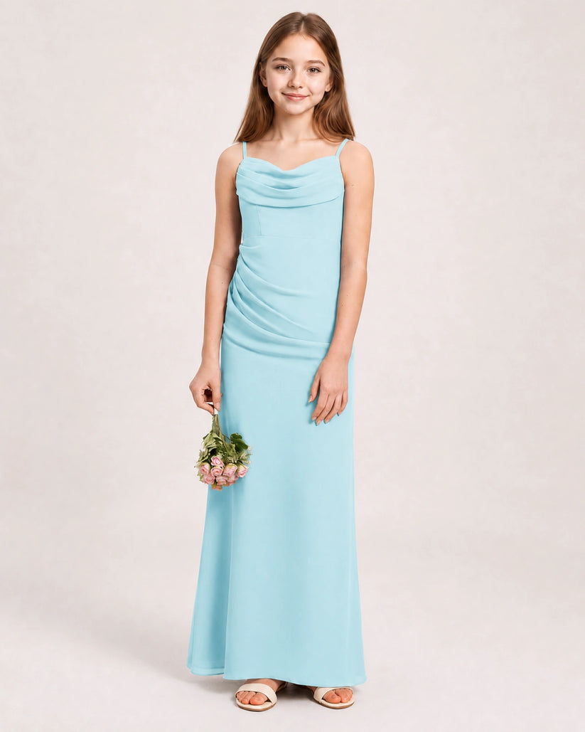 Baby Blue Chiffon Sheath Junior Bridesmaid Dress Front View