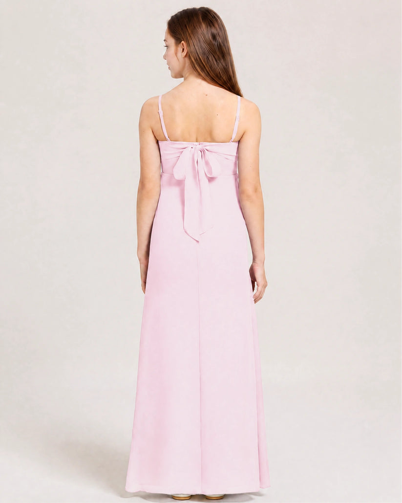 Blush Pink Chiffon A-line Junior Bridesmaid Dress Back View