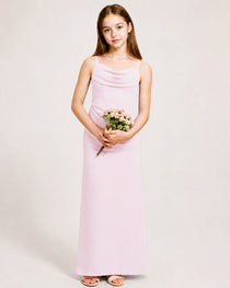 Dideyttawl Dusty Blue Chiffon Junior Bridesmaid Dress Cowl Neck A-Line Formal Dress