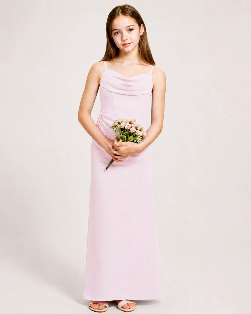 Blush Pink Chiffon A-line Junior Bridesmaid Dress Front View
