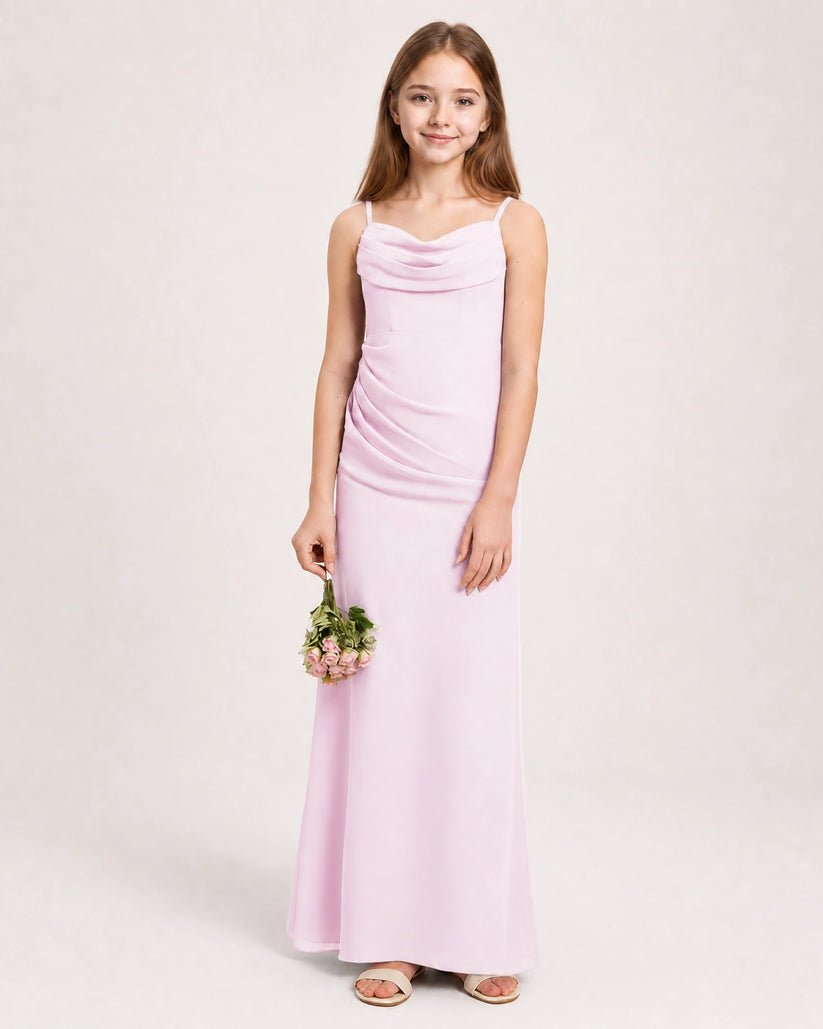 Blush Pink Chiffon Sheath Junior Bridesmaid Dress Front View