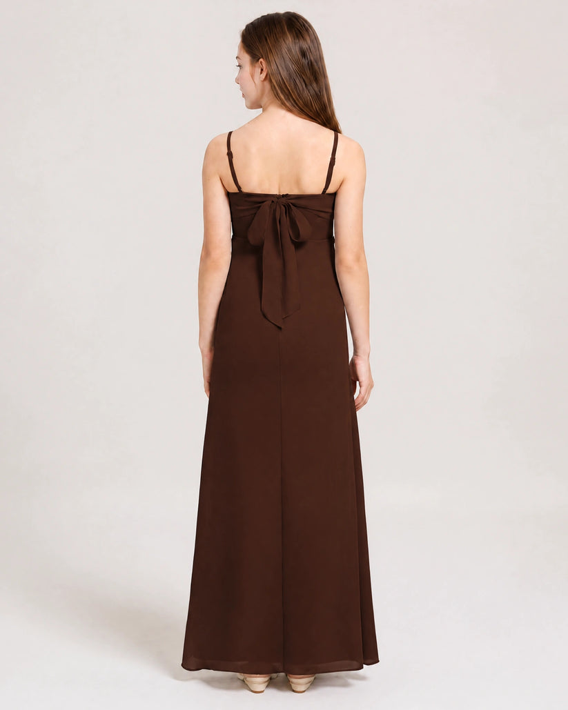 Brown Chiffon A-line Junior Bridesmaid Dress Back View