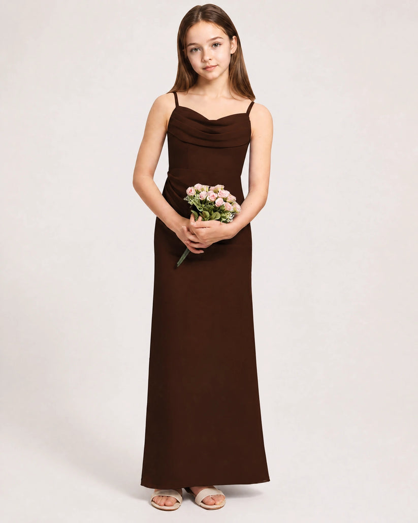 Brown Chiffon A-line Junior Bridesmaid Dress Front View