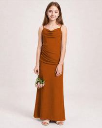 Dideyttawl Dusty Blue Chiffon Junior Bridesmaid Dress Cowl Neck A-Line Formal Dress