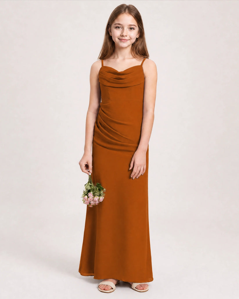 Burnt Orange Chiffon Sheath Junior Bridesmaid Dress Front View