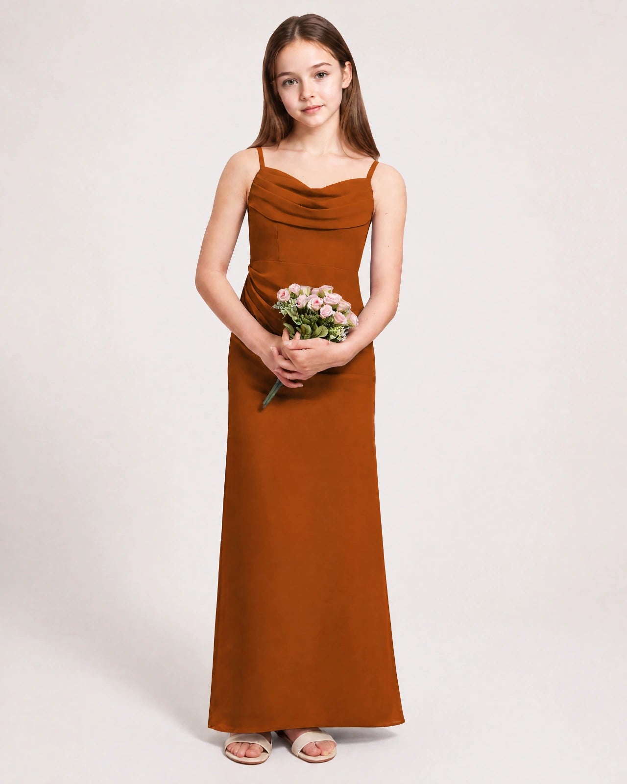 Dideyttawl Dusty Blue Chiffon Junior Bridesmaid Dress Cowl Neck A-Line Formal Dress