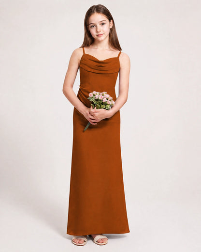 Dideyttawl Dusty Blue Chiffon Junior Bridesmaid Dress Cowl Neck A-Line Formal Dress