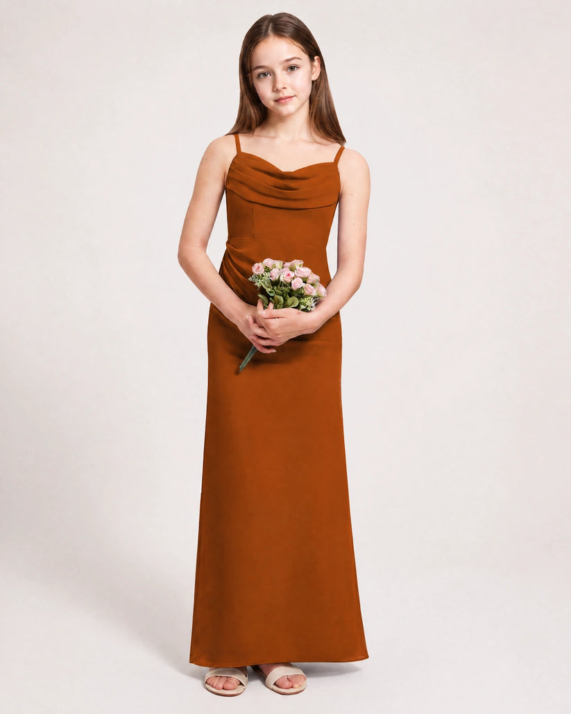Burnt Orange Chiffon Sheath Junior Bridesmaid Dress Front View