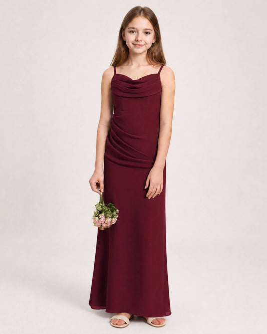 Burgundy Chiffon Sheath Junior Bridesmaid Dress Front View