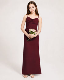 Dideyttawl Dusty Blue Chiffon Junior Bridesmaid Dress Cowl Neck A-Line Formal Dress