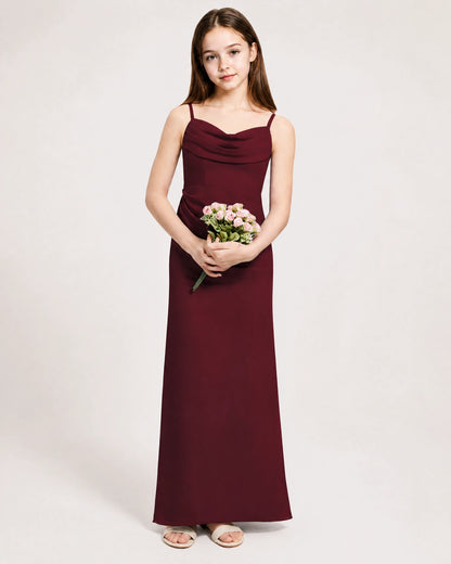 Dideyttawl Dusty Blue Chiffon Junior Bridesmaid Dress Cowl Neck A-Line Formal Dress