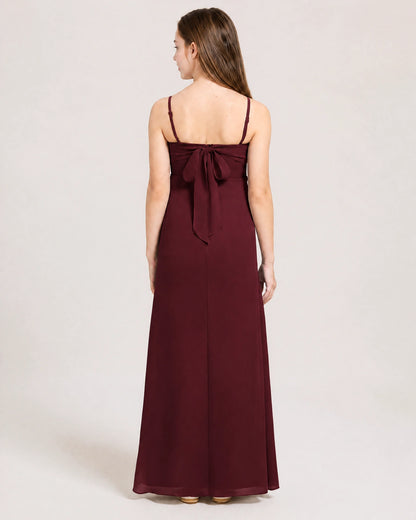 Dideyttawl Dusty Blue Chiffon Junior Bridesmaid Dress Cowl Neck A-Line Formal Dress