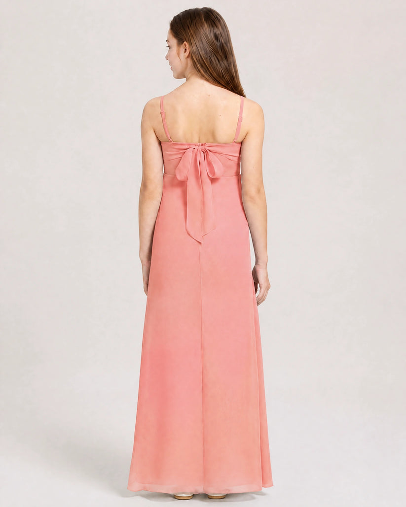 Coral Chiffon A-line Junior Bridesmaid Dress Back View