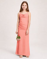 Coral Chiffon Sheath Junior Bridesmaid Dress Front View