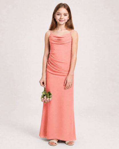 Dideyttawl Dusty Blue Chiffon Junior Bridesmaid Dress Cowl Neck A-Line Formal Dress