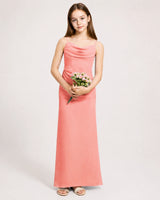 Coral Chiffon Sheath Junior Bridesmaid Dress Front View
