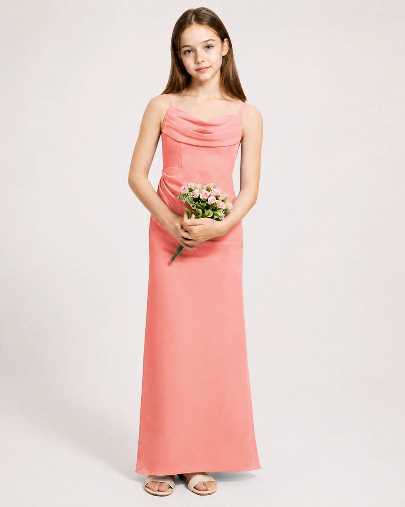 Coral Chiffon Sheath Junior Bridesmaid Dress Front View