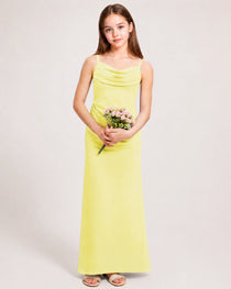 Dideyttawl Dusty Blue Chiffon Junior Bridesmaid Dress Cowl Neck A-Line Formal Dress