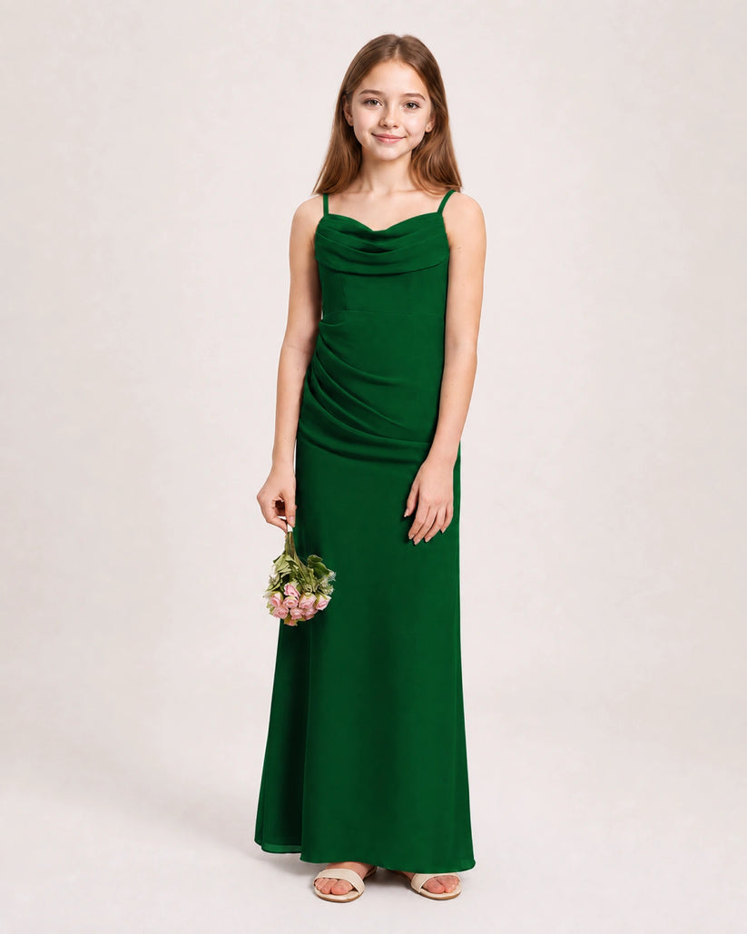 Dark Green Chiffon A-line Junior Bridesmaid Dress Front View