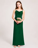Dark Green Chiffon Sheath Junior Bridesmaid Dress Front View